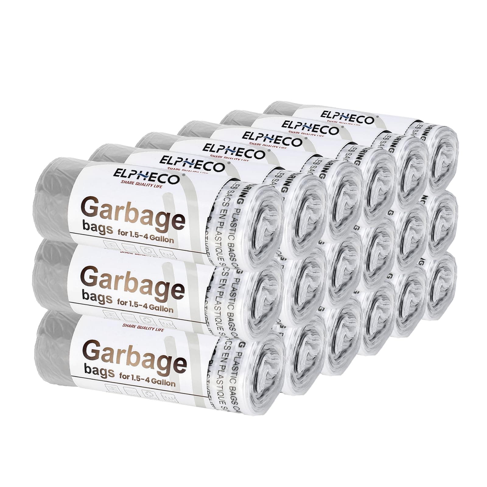 180 Bin Bags, 15 Liters Drawstring Bin Liners, Tear Resistant Refuse Sacks, For 1.5-4 Gallon Trash Can, 18"×20", 180 Liners / 18 Rolls, Trash Bags for Bathroom, Office, Bedroom, Living Room