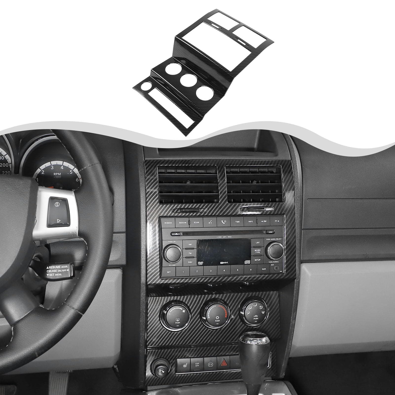 Carbon Fiber Central Instrument Dashboard Dash Control Panel Air Vent Outlet Cover Trim Decoration Compatible with Dodge Nitro 2007-2012 Interior Accessories ABS