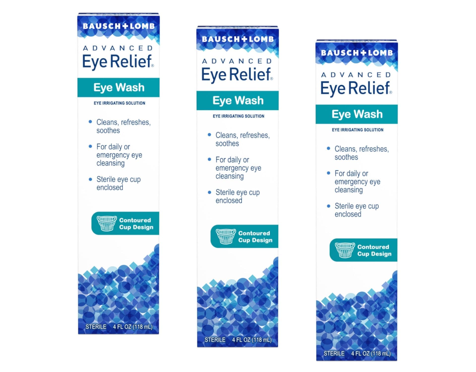 Advanced Eye Relief Eye Wash with Contoured Cup Design from Bausch & Lomb, Eye Irrigating Solution, 4 Fl Oz (118 mL) (Pack of 3)