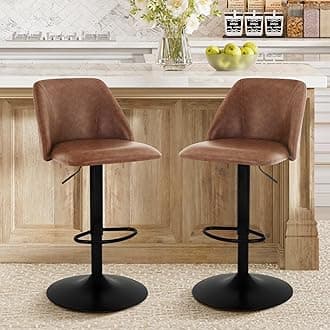 COLAMY Bar Stools Set of 2, Modern Swivel Bar Chairs, Adjustable PU Leather Upholstered Barstools Counter Height with Full Backrest for Bar, Dining Room, Kitchen Island, Brown