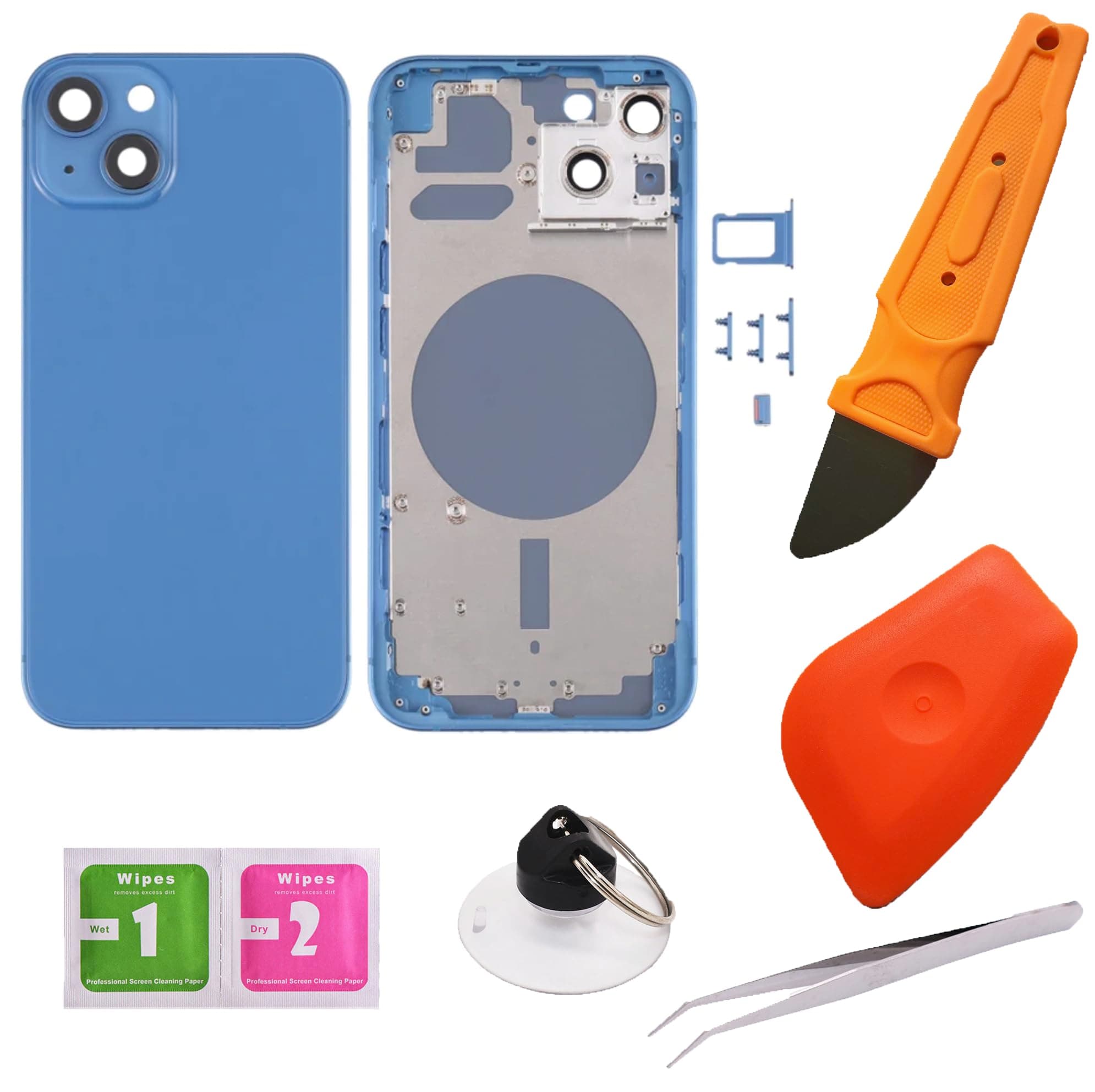 THE TECH DOCTOR Replacement Mid-frame Chassis Back Housing Cover BLUE for iPhone 13 6.1" - Complete with Tools - Professional Repair Kit