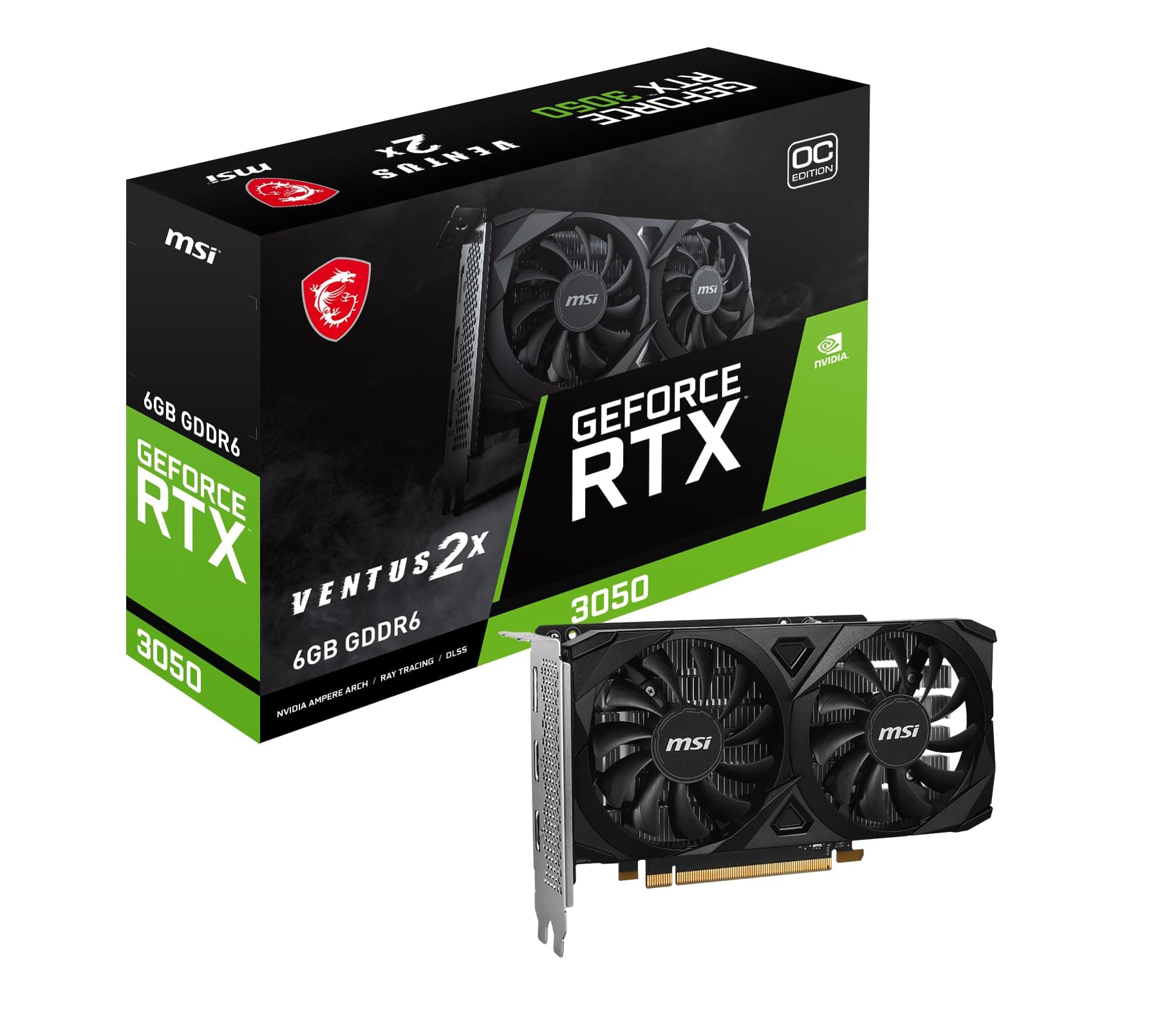 GeForce RTX 3050 Ventus 2X E 6G OC PCI_E Graphic Card - Nvidia Geforce RTX 3050 Gpu, 6Gb GDDR6 96-Bit Memory, 14 Gbps, PCI Express Gen 4 x16Interface, Up to 1492 Mhz, Dual Fan