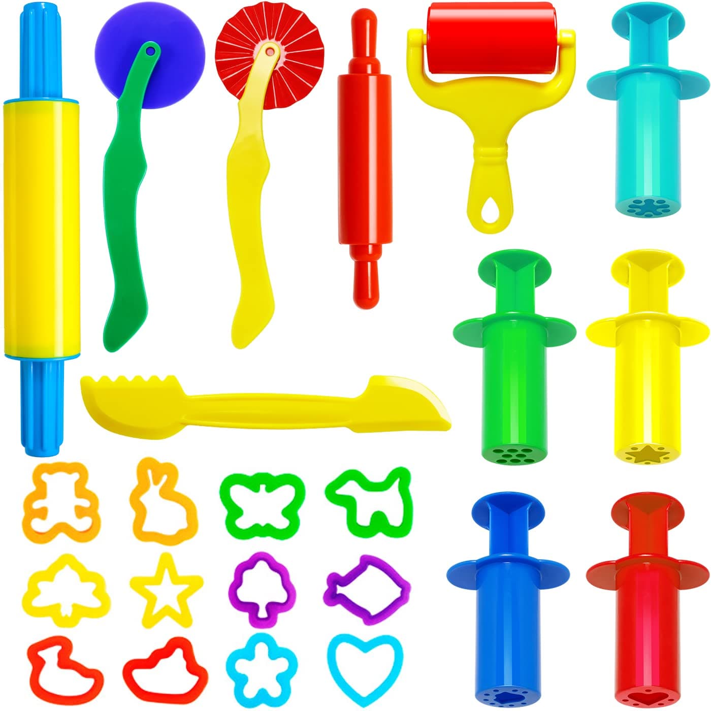 Jiosdo Dough Tools and Cutters, 23 Pcs Dough Tools Rollers Cutters Extruders Kit, Dough Sets for Kids, Clay Accessories, Creation Educational Toy Gift Set