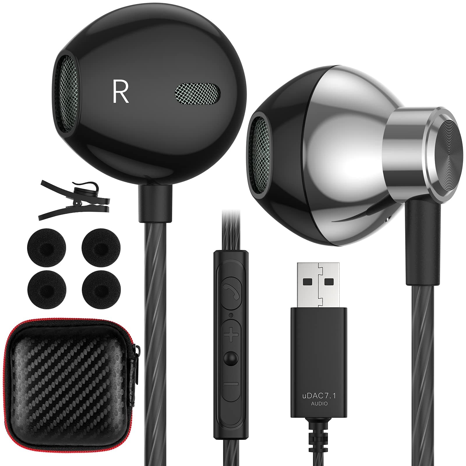 ACAGET USB Computer Headphones, Wired USB Earbuds for PC HiFi Stereo in-Ear Wired Game Headsets with Microphone Earphones with Audio Controls for Laptop Desktop Office Live Stream Zoom Online Meeting