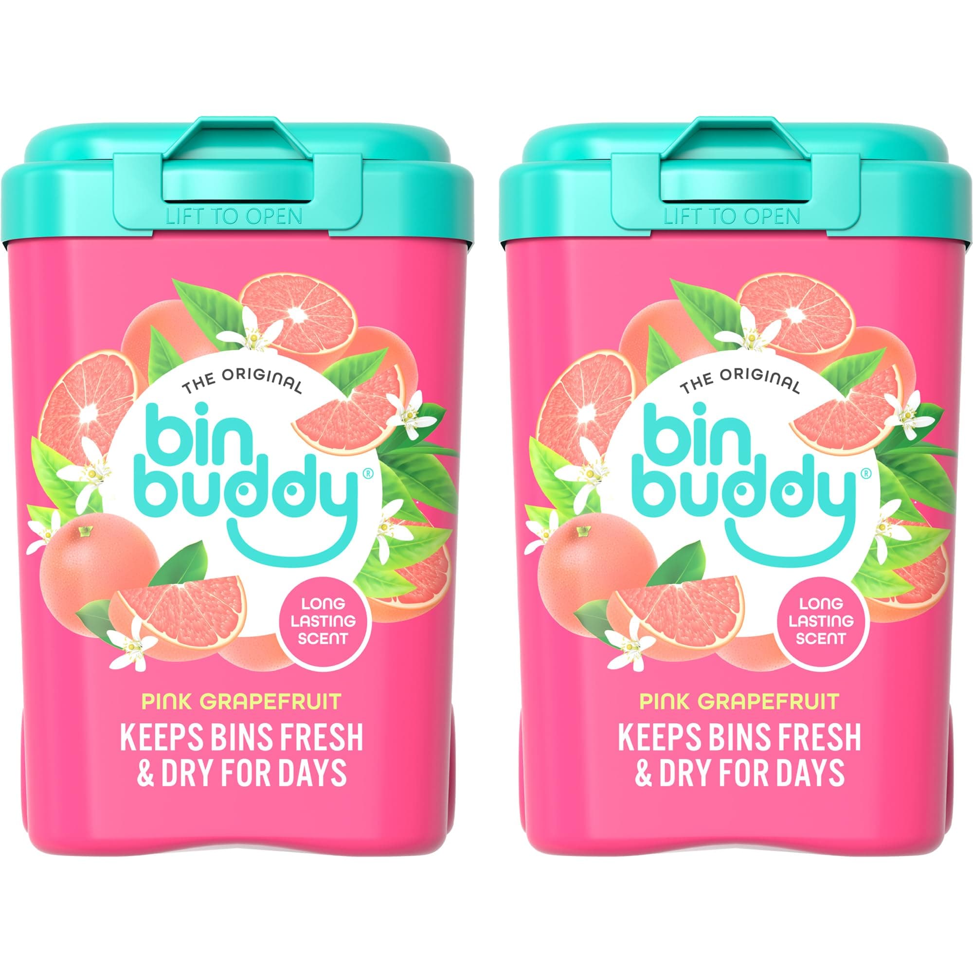 Bin Buddy Fresh Pink Grapefruit 450g, Pack of 2 - Bin Freshener Deodoriser Powder, Leaves Your Bin Smelling Great - Suitable for Indoor and Outdoor Bins