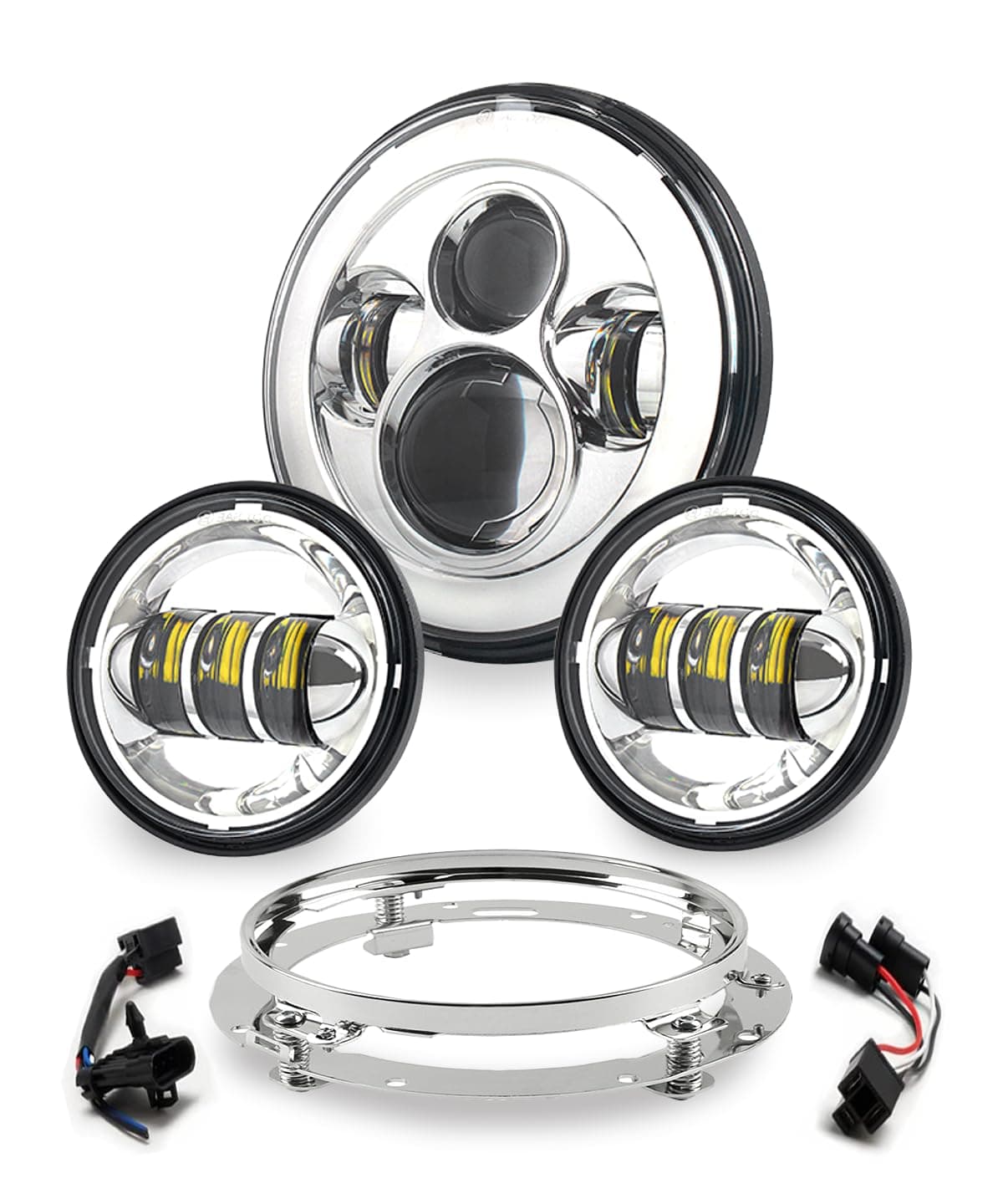 Motorcycle 7 inch LED Headlight kit with 4 1/2 Passing Lamps Fog Lights Compatible with Harley Davidson Road King Ultra Classic Electra Strees Glide FatBoy (Silver)