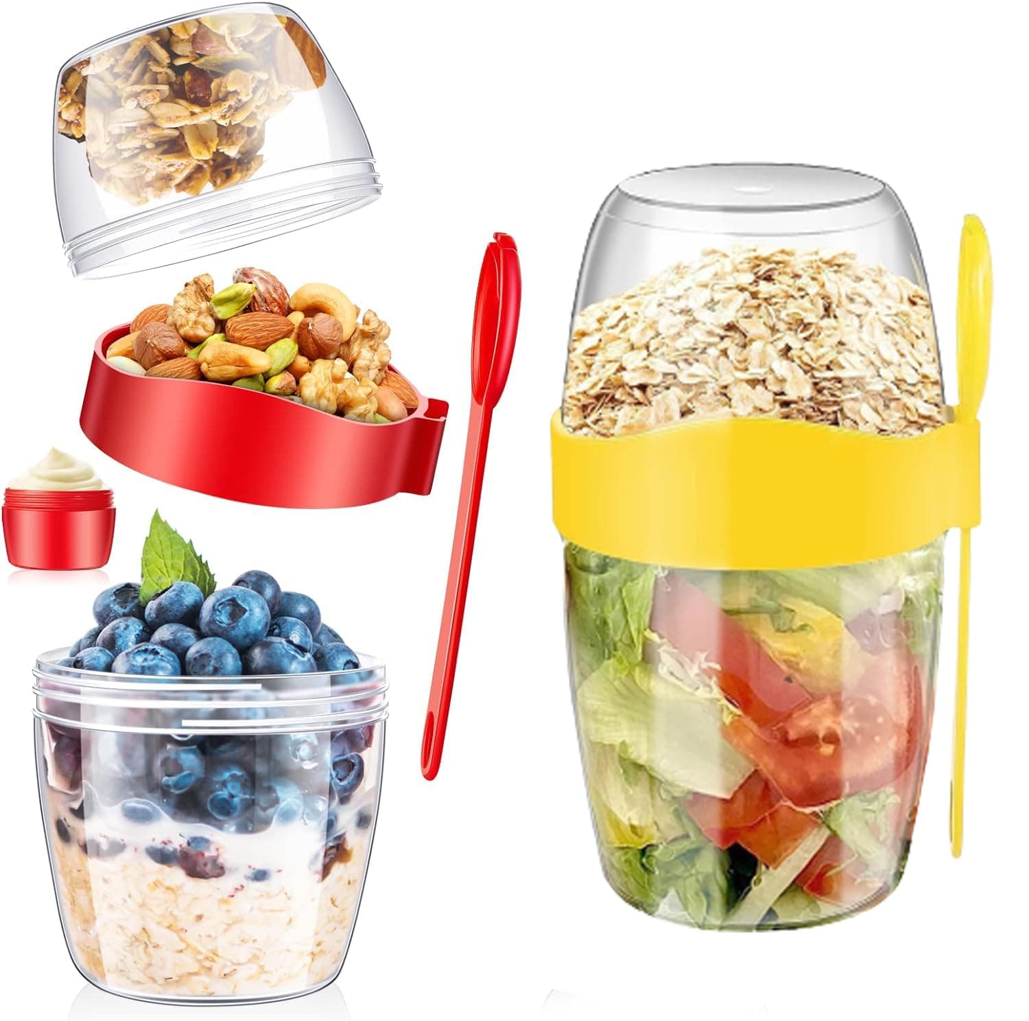 HeyJais Overnight Oats Container Breakfast On the Go Cups,2Pack 30oz Take and Go Yogurt Cup with Topping Cereal Cup with Spoon,Bottle Brush and fork