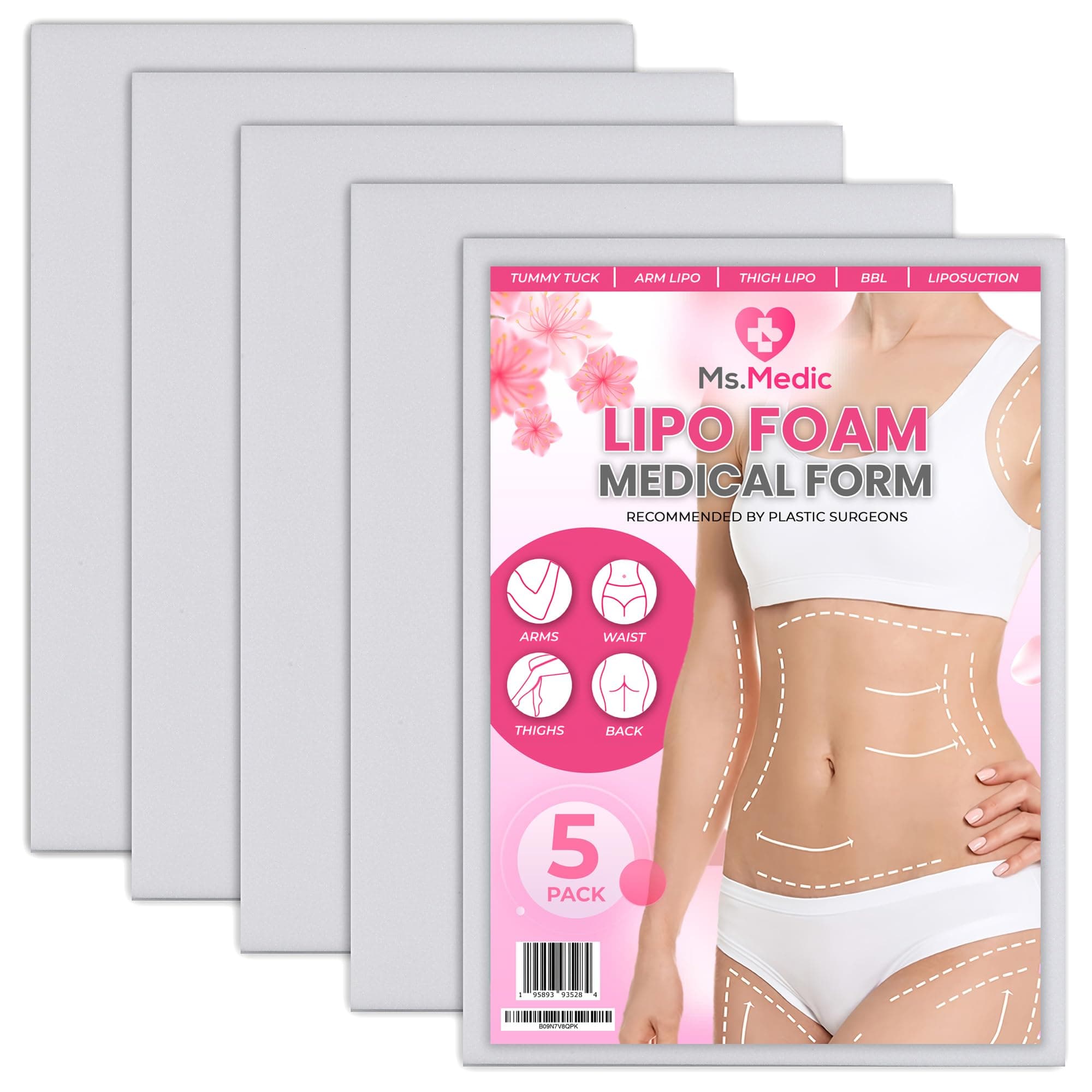 Ms.Medic [5 Pack] Lipo Foam Ab Board for all types of Compression Garments to help Post Surgery Liposuction, Tummy Tucks, Arm &Thigh Lipo, & BBL