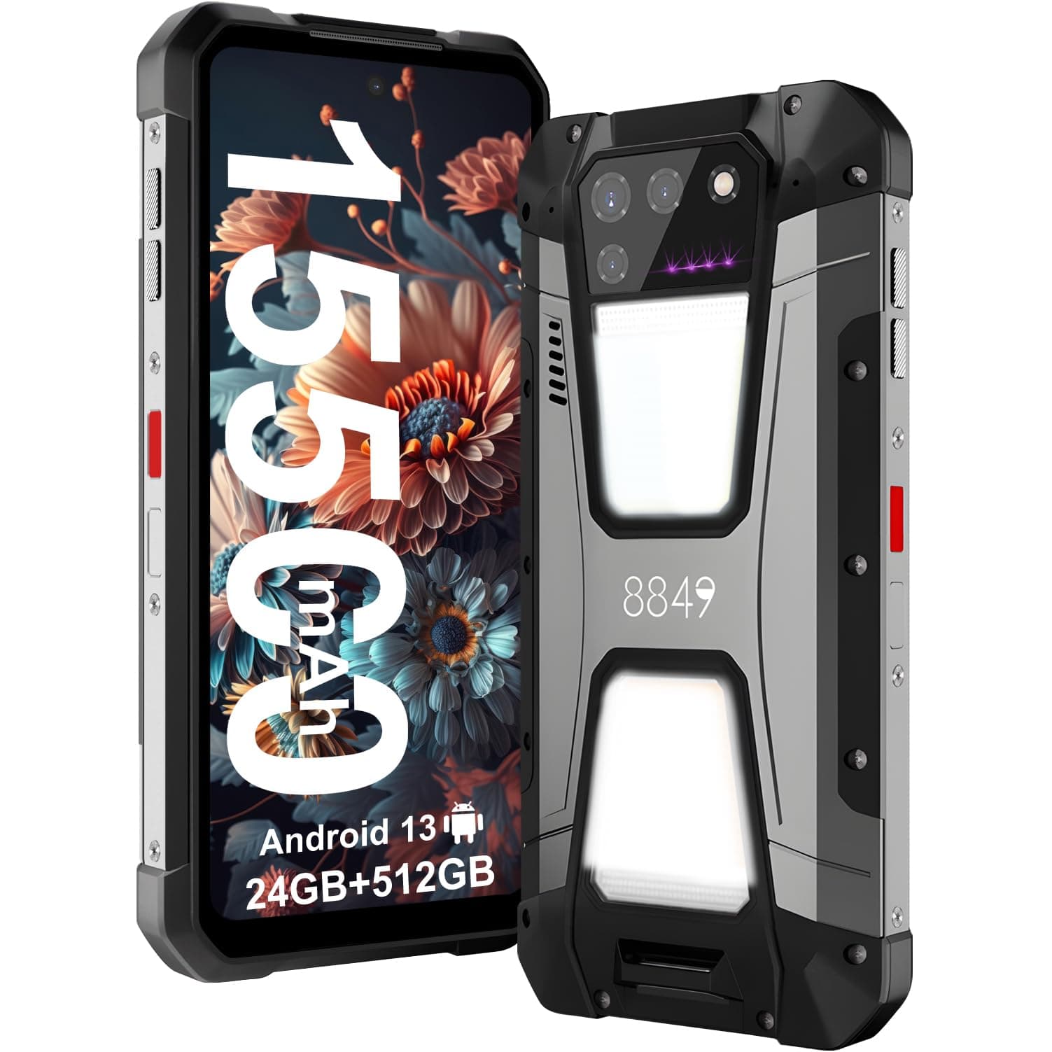 8849 Tank 2 Rugged Smartphone Unlocked, Android 13 Mobile Phone with Projector, 6.79’’ Waterproof Cell Phones 512GB, Dual 4G Sim/24GB RAM/108MP Camera/OTG/WiFi/GPS/Dual Camping Light