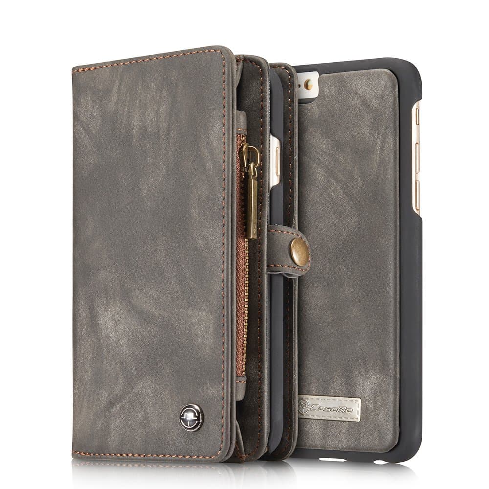 iPhone 6S plus Case,AKHVRS Genuine Leather Wallet Case Detachable Folio Flip Holster Case Premium Wallet Case with Credit Card and zipper wallet Casefor Iphone 6 plus/6S plus 5.5" (Black ash)