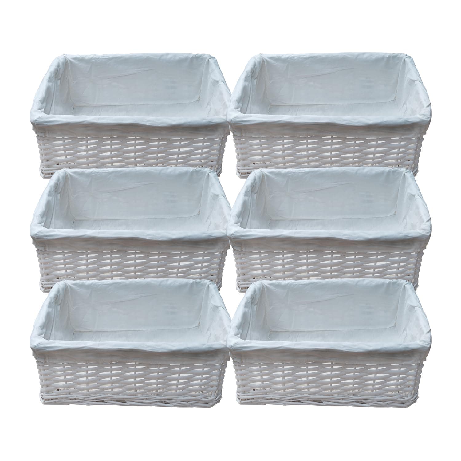 Arpan White Wicker Storage & Hamper Basket with White Cloth Lining – Small, Medium & Large Gift Baskets for Xmas, Wedding, Confetti & Parties, Snack Basket, Wicker Baskets Multipack