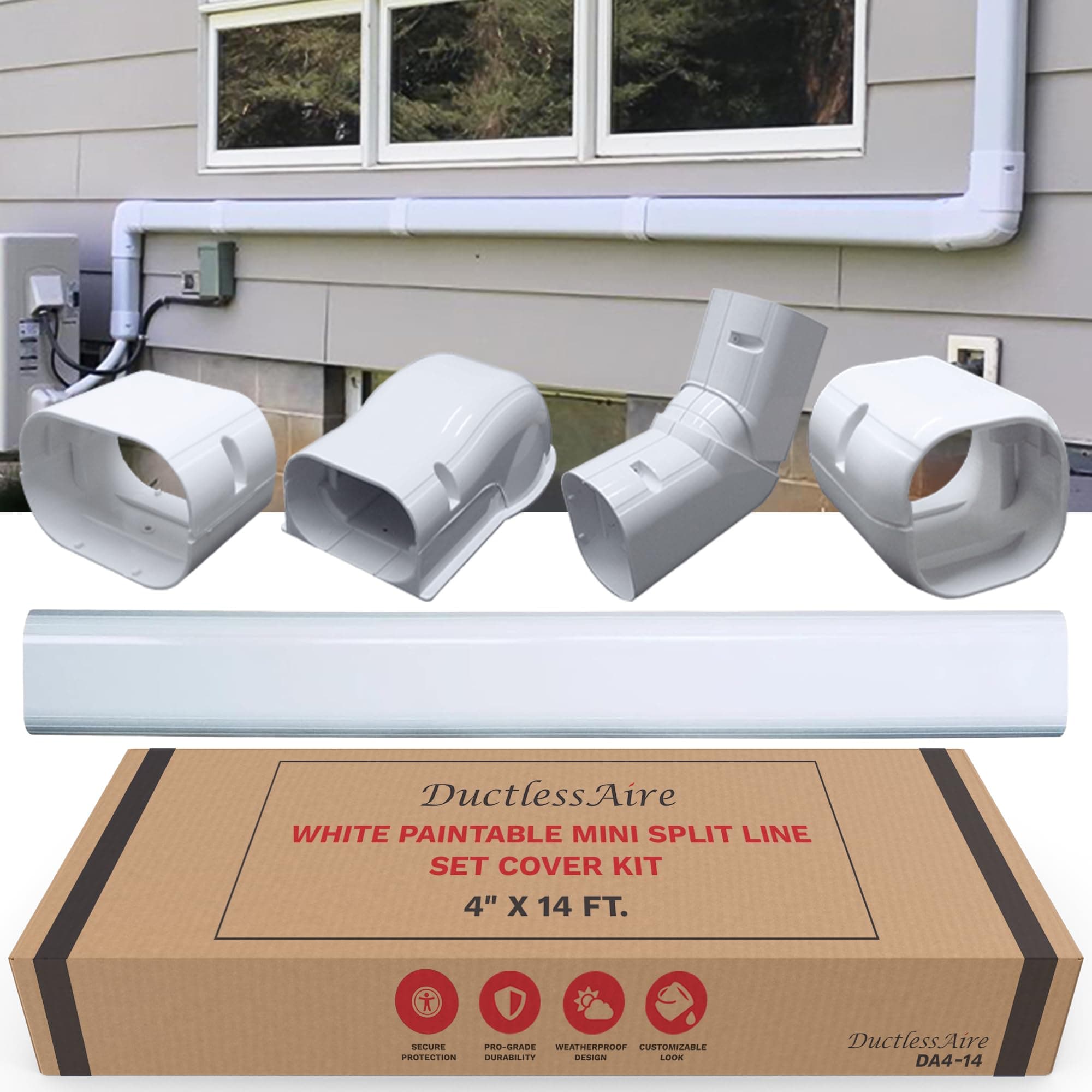 Hide-A-Line 4 14 Ft Mini split and Central Air Conditioner & Heat Pump Line Set Cover Kit Decorative Tubing Cover