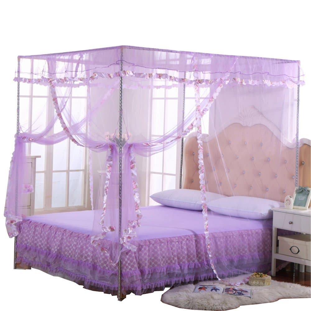 Mosquito Net for Bed - 4 Corner Canopy for Beds, Canopy Bed Curtains, Bed Canopy for Girls Kids Toddlers Crib, Bedroom Decor (Full Size, Purple)