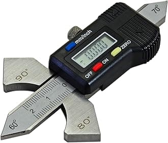 RIVERWELD Digital Readout Welding Gauge Weld Test Ulnar 4 Angle Display on Body: 60°, 70°, 80°, 90° Reading Inch, Metric, Inch Fractional Checks Weld Height Fillet Thickness Bevel Angle