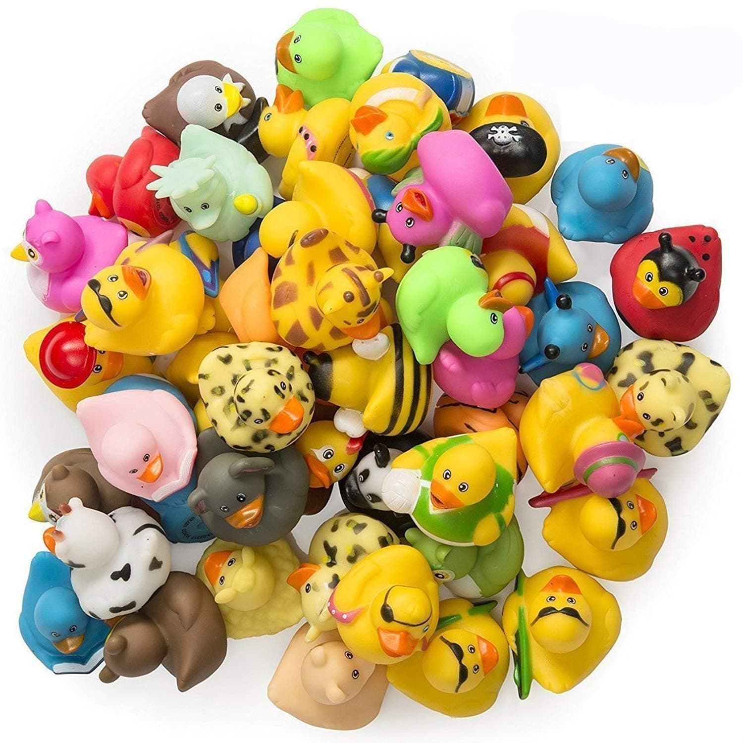 Kicko Rubber Ducks in Bulk - 50 Pack of Assorted 2 Inch Mini Rubber Duckies for Kids - Tiny Ducks for Sensory Play, Stressball, Stocking Stuffers, Classroom Prizes, Party Favors, Jeep Ducking