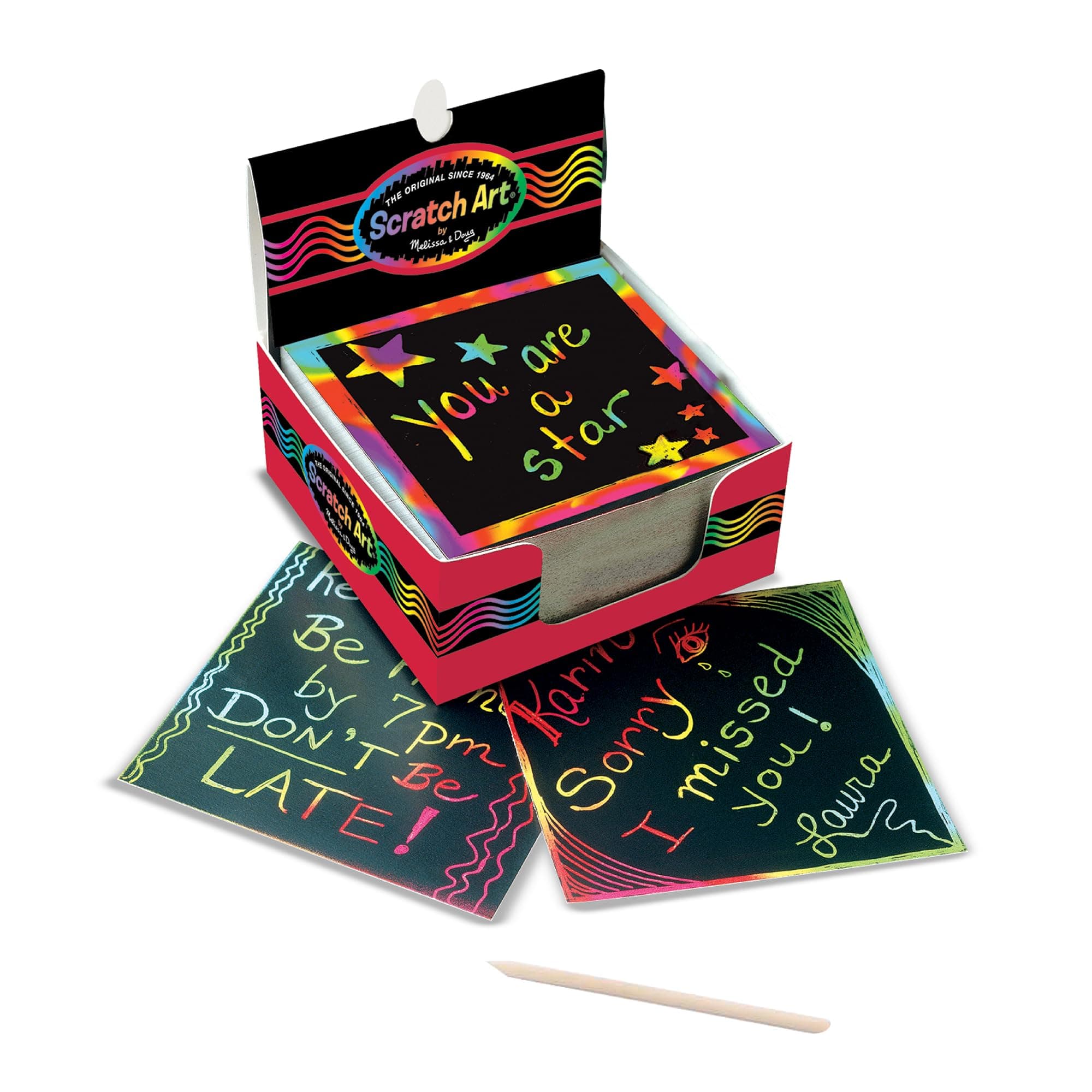 Melissa & Doug Scratch Art Box of Rainbow Mini Notes (Arts & Crafts, Wooden Stylus, 125 Count)