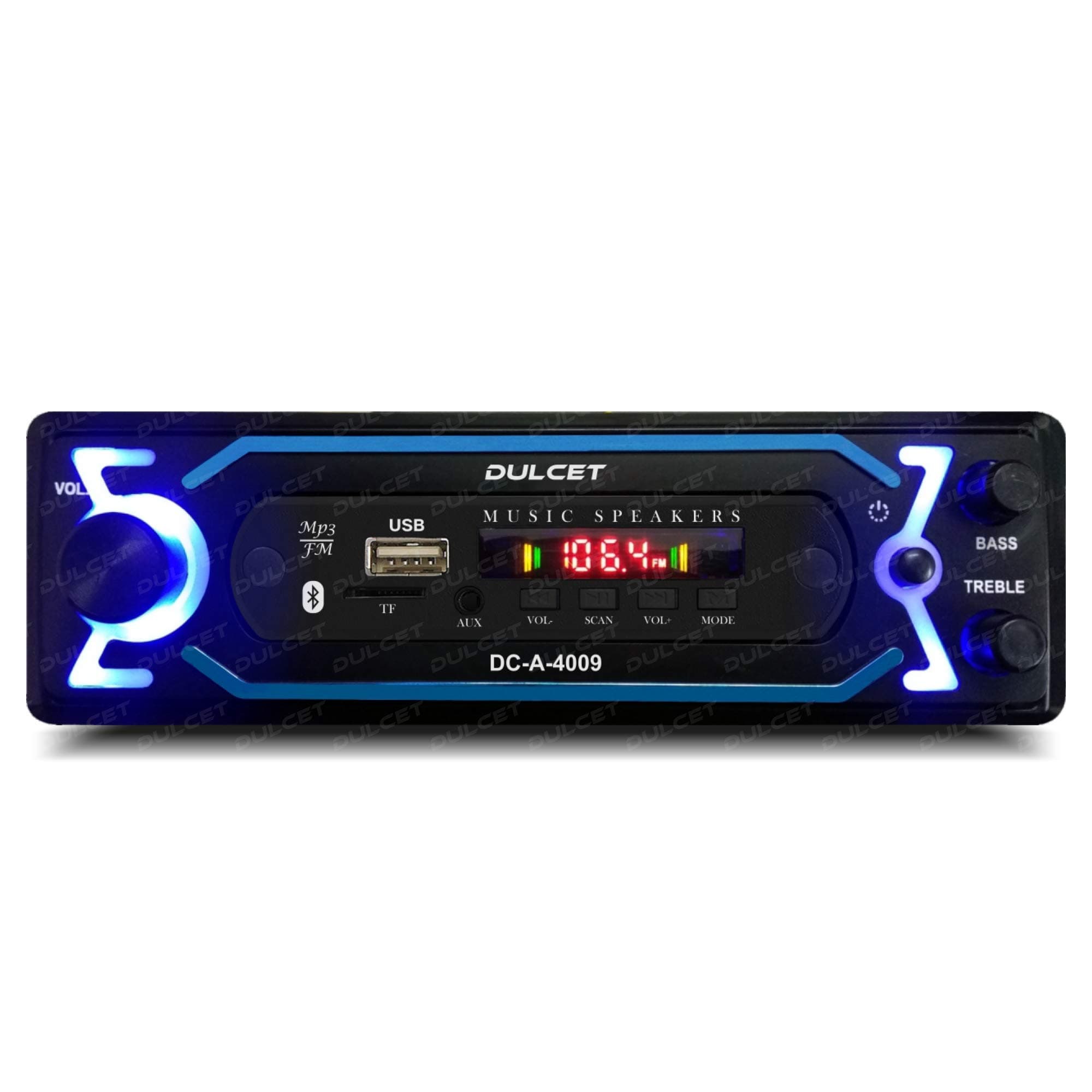 Dulcet DC-A-4009 Double IC High Power Universal Fit Mp3 Car Stereo with Bluetooth/USB/FM/AUX/MMC/Remote & Built-in Equalizer with Bass & Treble Control [Also, Includes a Free 3.5mm Premium Aux Cable]