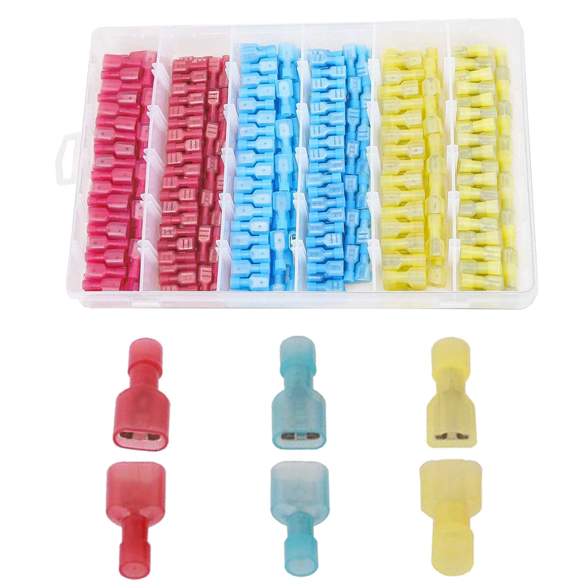 Amlits 400 PCS Nylon Quick Disconnect Connectors Kit, Electrical Insulated Male and Female Spade Wire Crimp Terminal Assortment Kit