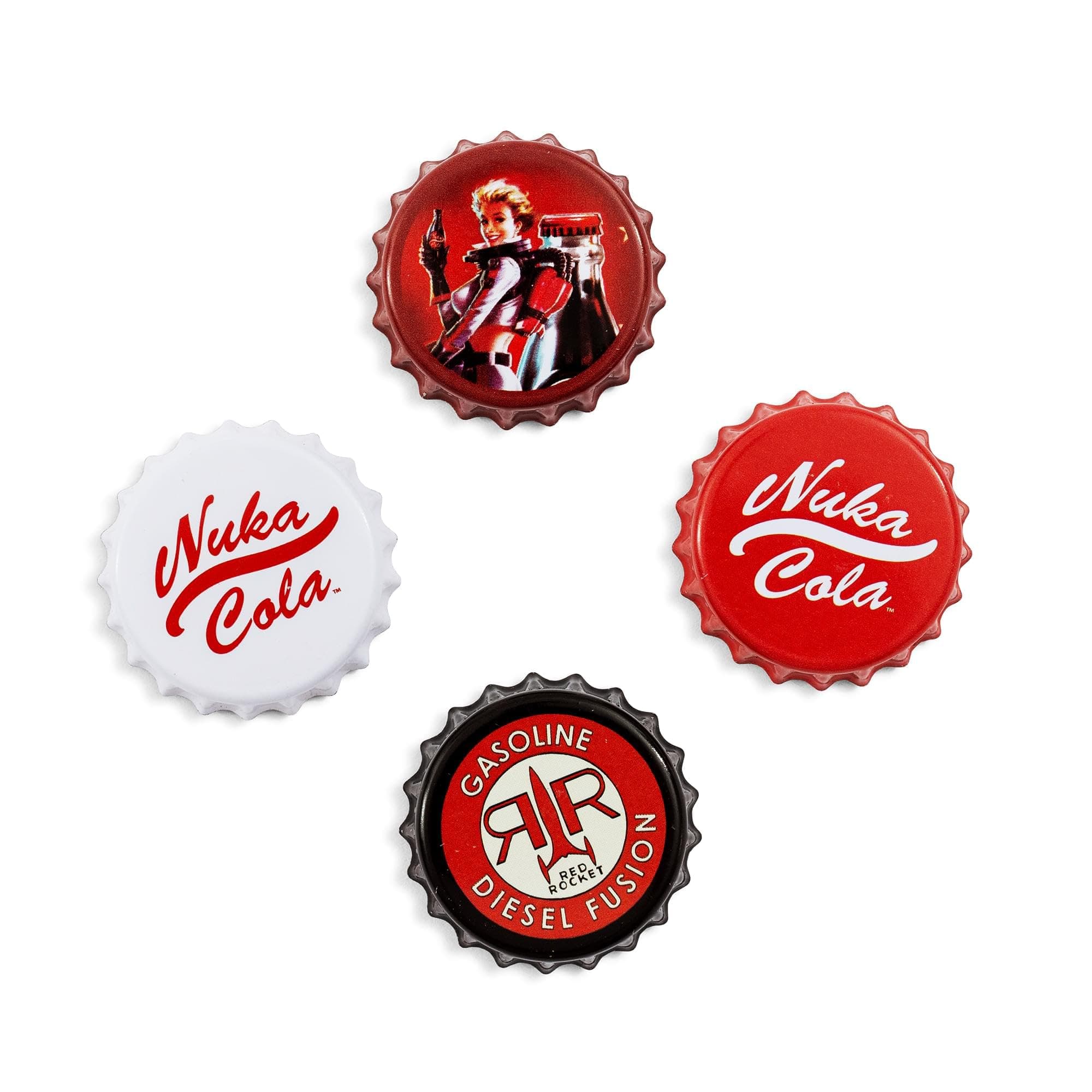 Fallout Nuka-Cola Bottle Cap 4-Piece Magnet Set for Refrigerator, Whiteboard, Locker