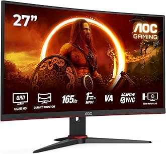 CQ27G2SE/BK 27 inch WQHD Gaming Monitor Curved, 165Hz, VA Panel, 1ms MPRT, Adaptive Sync, HDR10, FreeSync Premium, (2560x1440 HDMI 2x 2.0 DP 1x 1.4 ) Black/Red