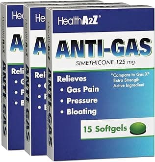 HealthA2Z® Gas Relief Simethicone | 125mg | Relieves from Stomach Discomfort and Gas | Anti Flatulence | Relieves Gas Fast and Bloating (15 Counts (Pack of 3))