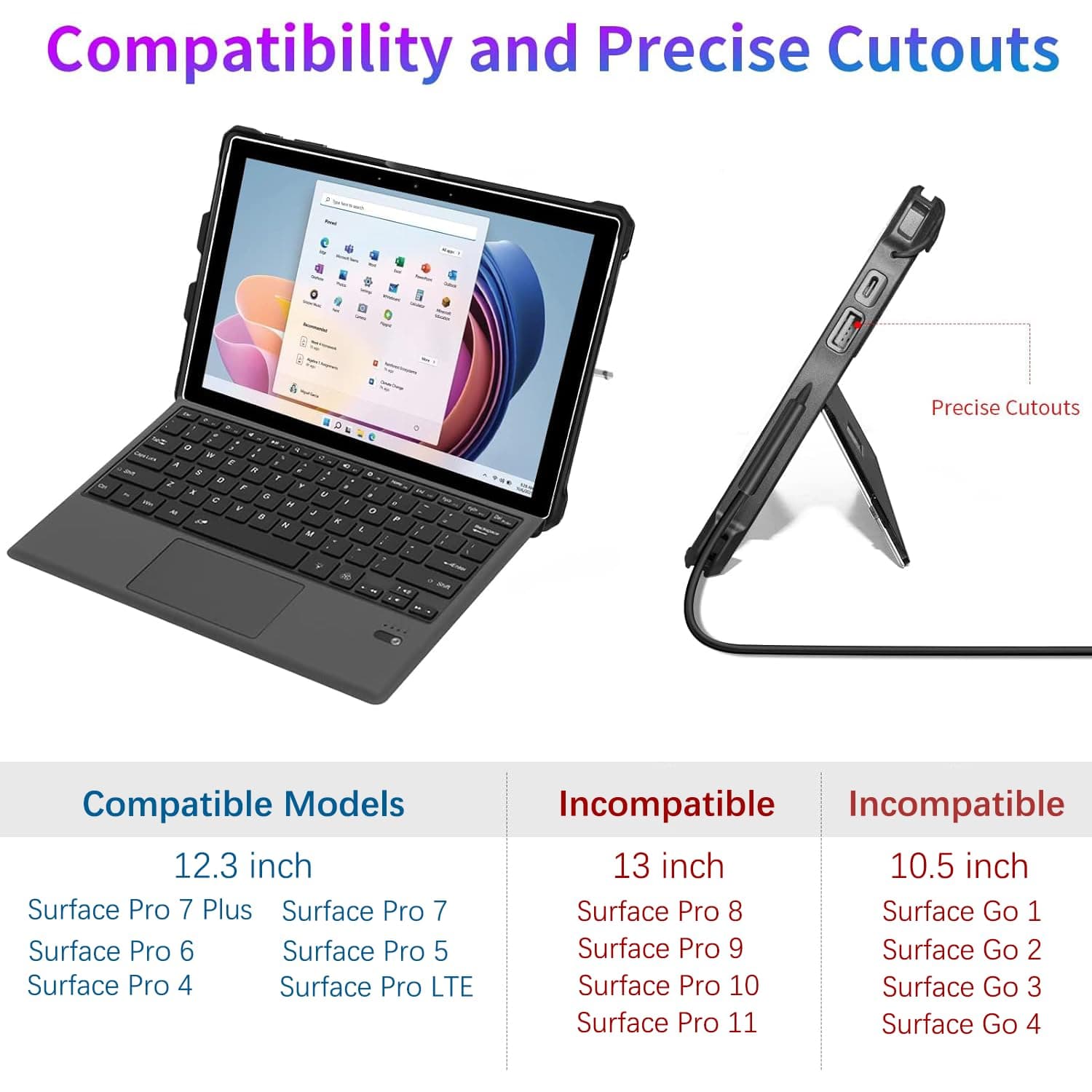 Case for 12.3" Microsoft Surface Pro 7+/Pro 7/Pro 6/Pro 5/Pro 4/Pro LTE Protective Rugged Cover Case, with Stylus Pen Holder and Hand Strap, Compatible with Type Cover Keyboard