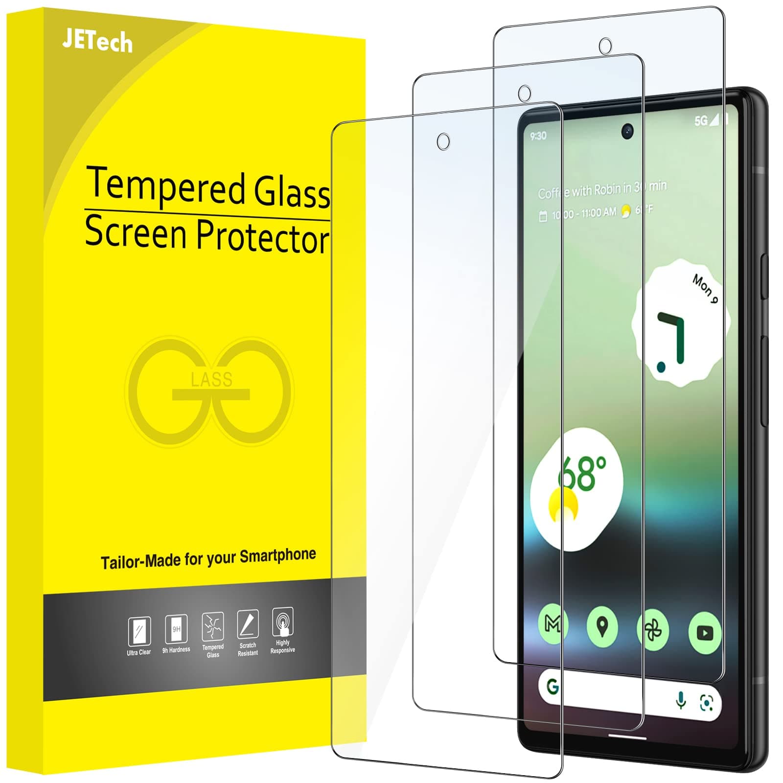 Screen Protector for Google Pixel 6a 6.1-Inch, Fingerprint Compatible, Tempered Glass Film, HD Clear, 3-Pack