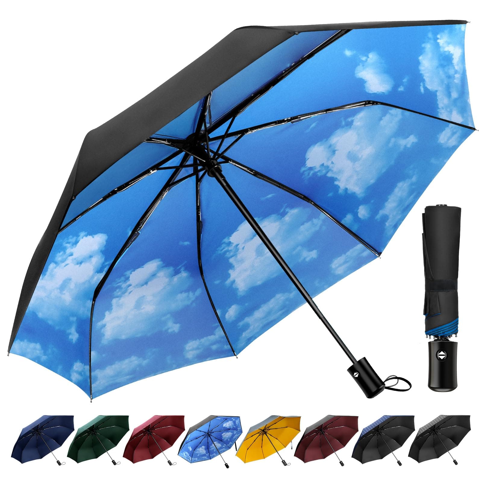 TechRiseUmbrella, Windproof Umbrella with Automatic Opening & Closing, Portable & Foldable Pocket Umbrella for Men, Women, Children