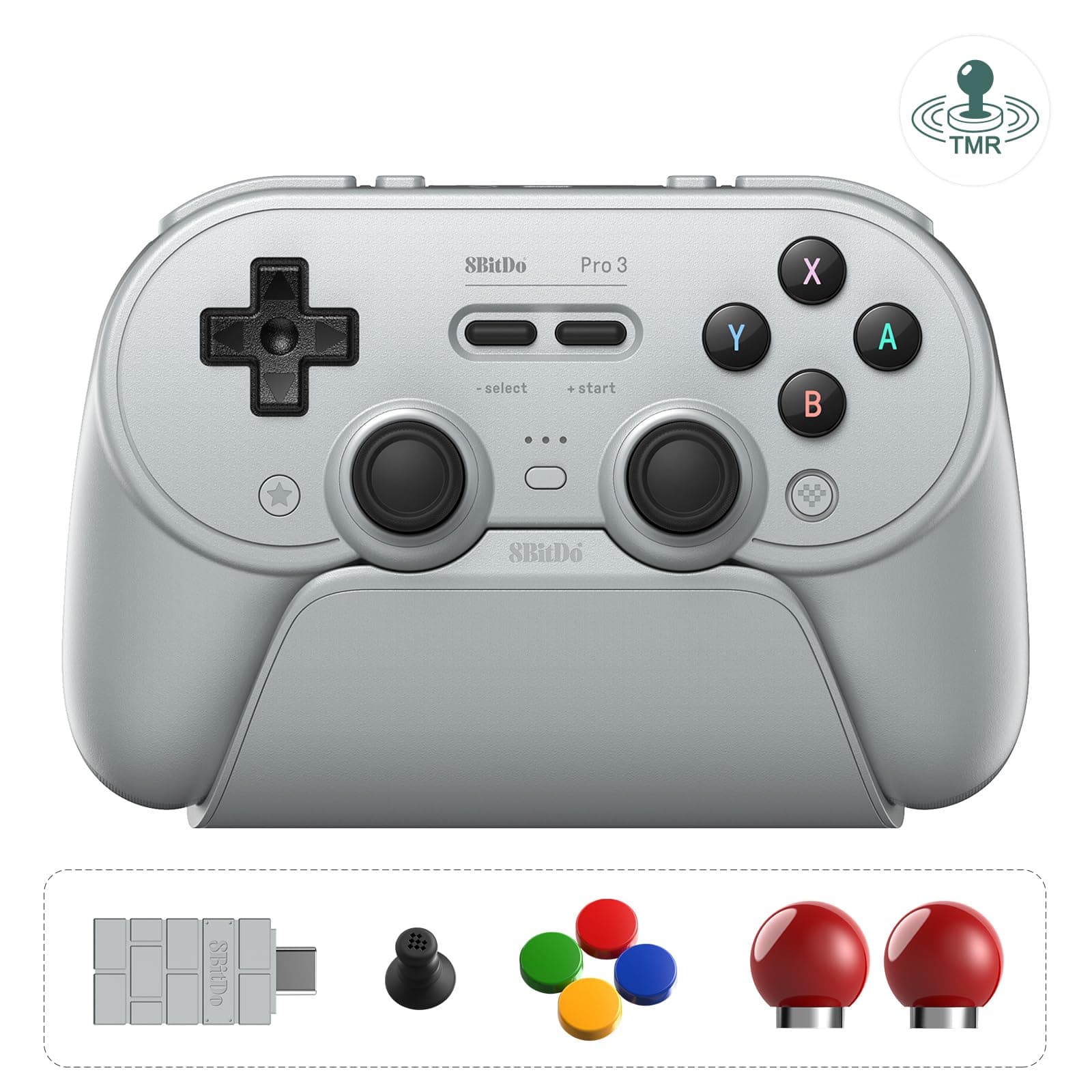 8BitDo Pro 3 Bluetooth Controller for Switch/Switch 2, TMR Joysticks, Programmable Pro Back Buttons&R4/L4 Bumpers, Hall/Tactile Triggers, Swappable ABXY Buttons, for Windows,Apple,SteamOS,Android,Grey