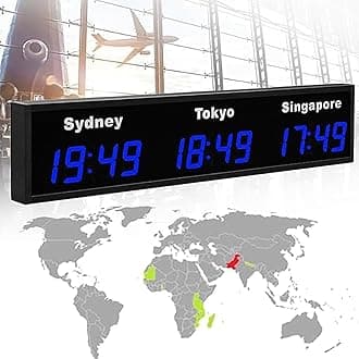 Wall Mounted World Clock, 3/4/5 City Time Zone LED Digital World Time Wall Clock Indoor Multi Time Zone World Wall Clock for Multinational Enterprises/Office/Home/Living Room/School,Blue-3City