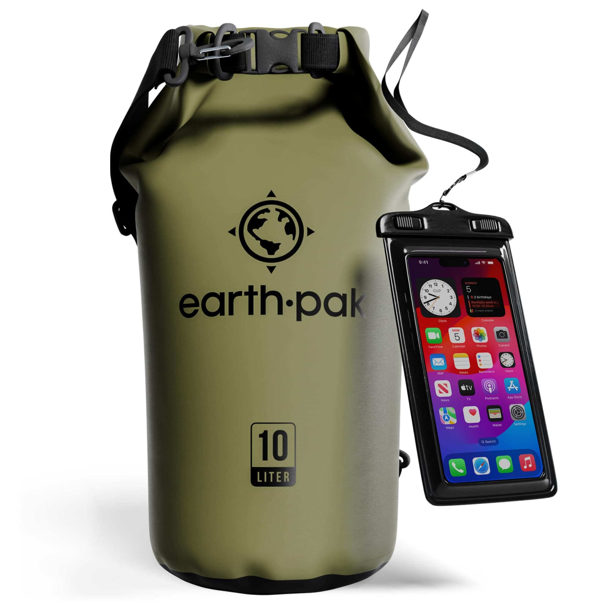 Earth Pak Waterproof Dry Bag - Roll Top Waterproof Backpack Sack Keeps Gear Dry for Kayak with Waterproof Phone Case
