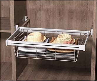 Wardrobe Pull Out Baskets Slide Rail Cabinet Storage Basket, Suitable for Sorting Wardrobe Clothes and Storage and Air Drying of Kitchen Utensils (Color : Silver, Size : 864-914mm)