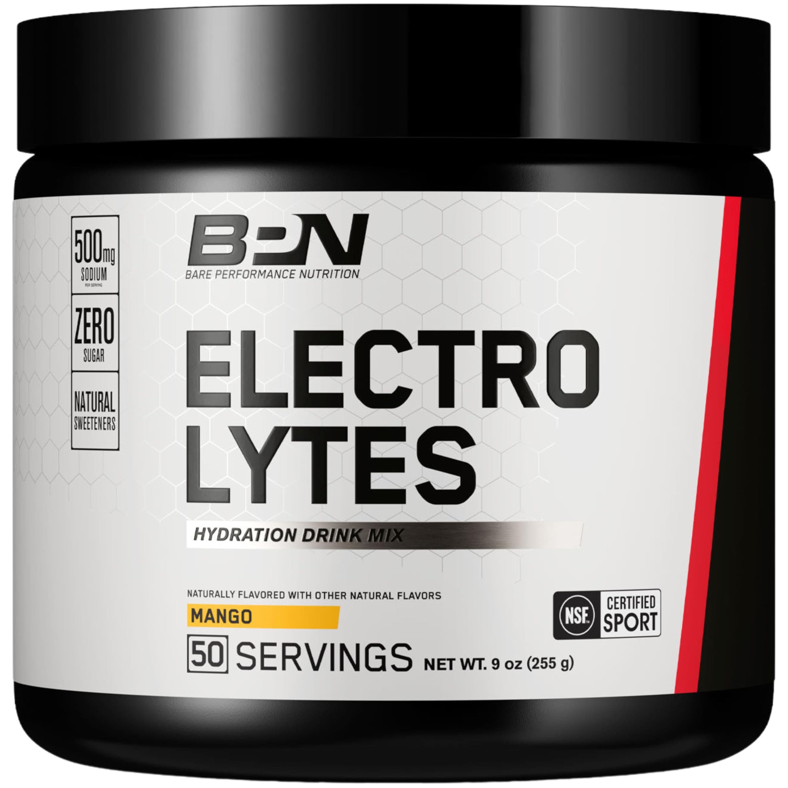 BPN Electrolytes Hydration Drink Mix | Sugar Free Electrolyte Powder | 500mg Sodium per Serving | Naturally Sweetened | Mango, 50 Servings