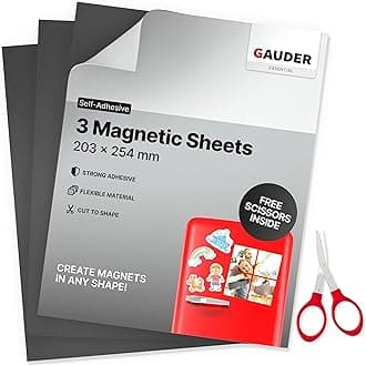 GAUDERMagnetic Sheets Self-Adhesive (20 x 25 cm – 3 Pieces) | Magnet Sheets | Magnetic Sheets for Crafts & more