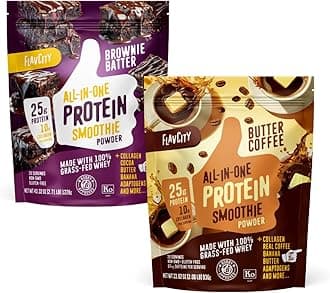 Butter Coffee & Brownie Smoothie Bundle - 25g Grass Fed Whey Protein Powder & Collagen in Chocolate and Coffee Flavors - Gluten Free (20 Servings Each)