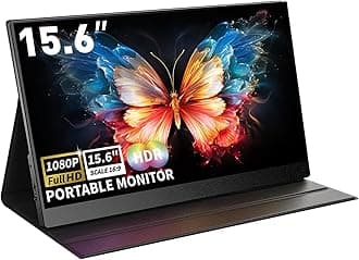 Portable Monitor 15.6" 1080P FHD USB-C HDMI Computer Display with Smart Cover and Dual Speakers, Travel Monitor for Laptop Mac PC Phone PS4/5 Xbox Switch