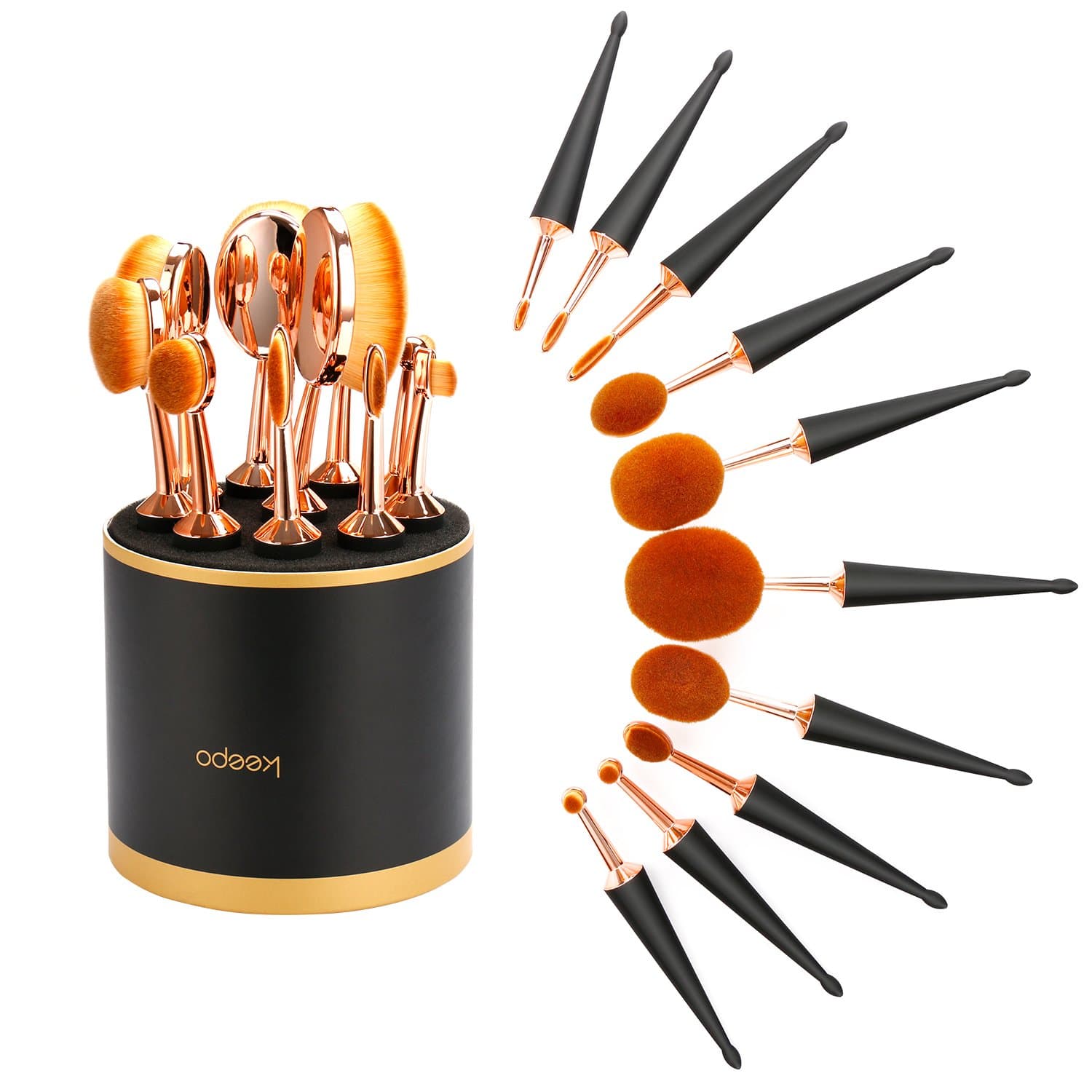 Makeup Brushes-Easy Blending & Contouring, KEEPO 10 Pieces Professional Oval Makeup Brush Set for Powder, Blush, Foundation, Concealer, Eyeliner, Eye Shadow