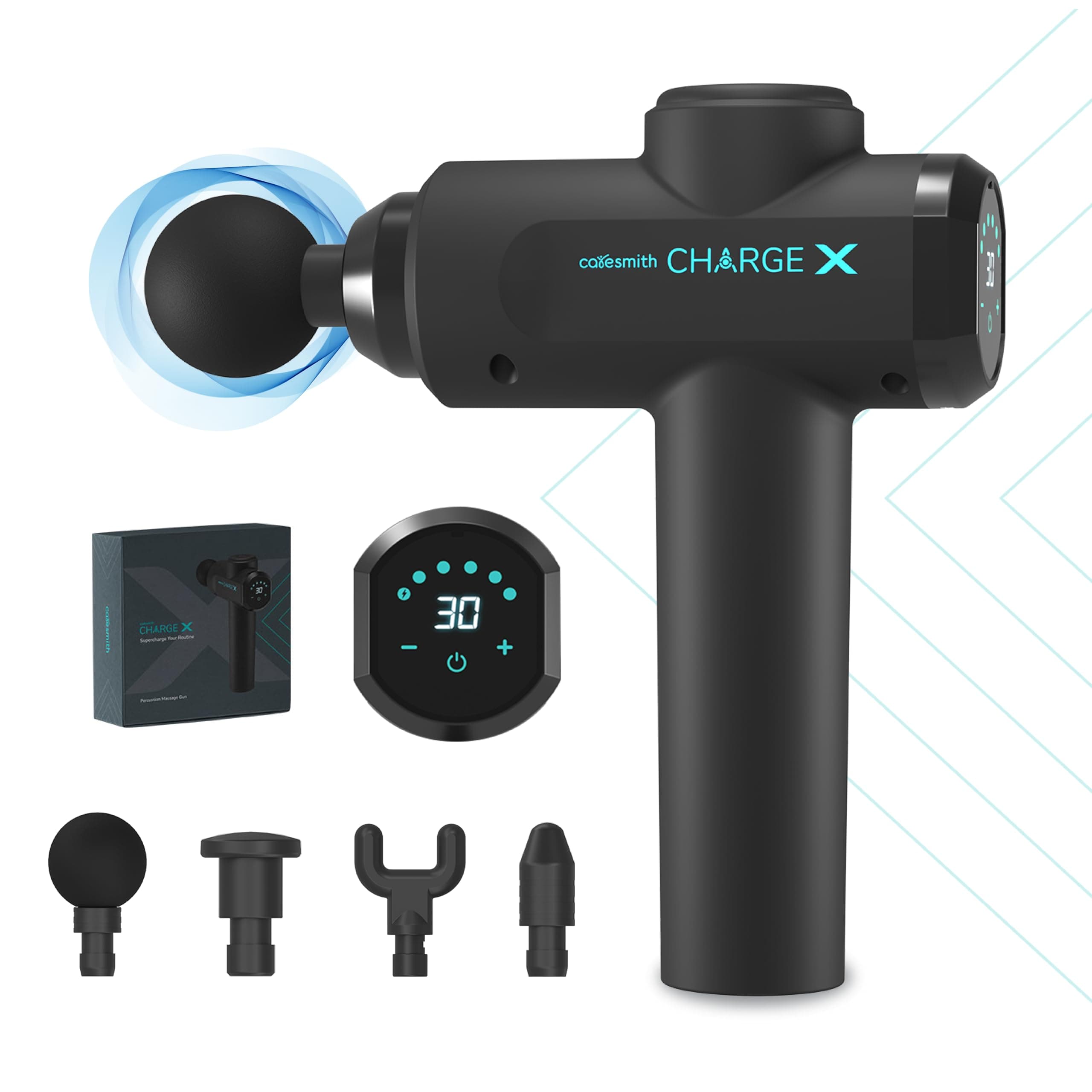 Charge X Massage Gun Touchscreen Display | True Percussion Large Torque motor | 3300 strokes per min | 6 Heads for whole body | Deep tissue percussion body massager machine