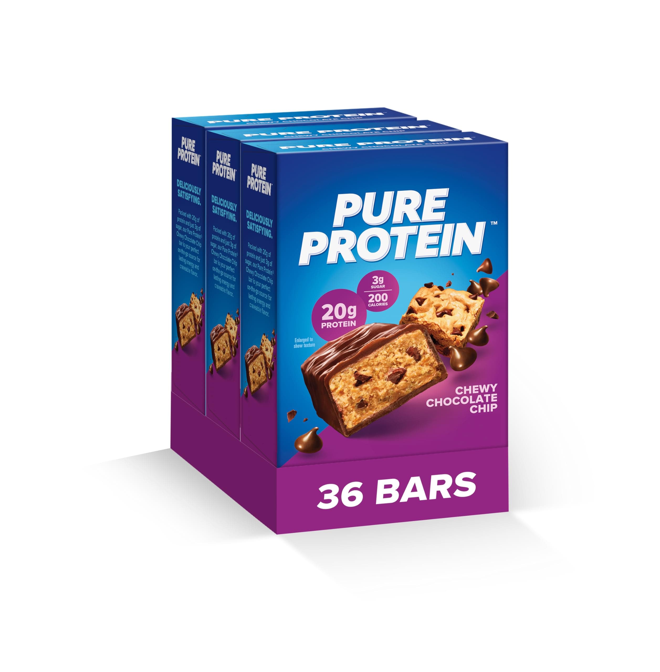 Bars, High Protein, Nutritious Snacks to Support Energy, Low Sugar, Gluten Free, Chewy Chocolate Chip, Pack of 36