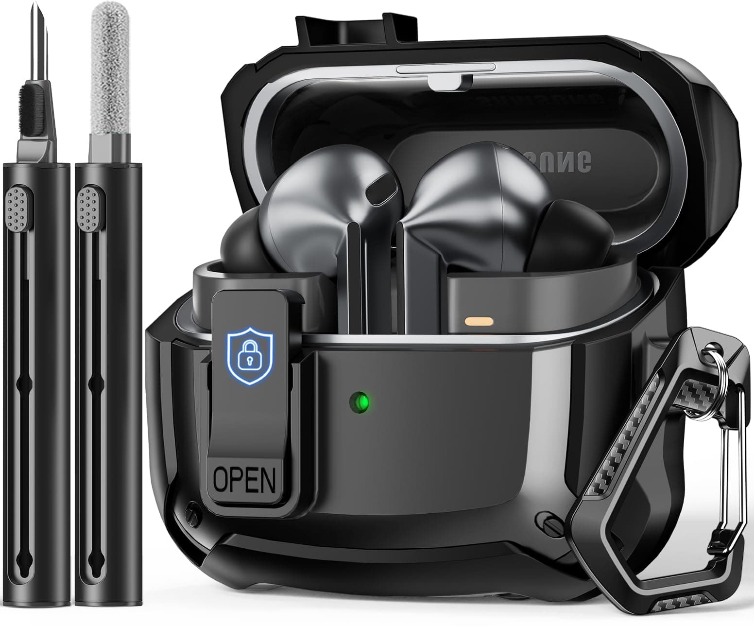 Compatible with Samsung Galaxy Buds 3 Pro Case(2024) / Buds3 FE (2025) / Buds 3 Case (2024) with Secure Lock Clip & Cleaning kit -Black