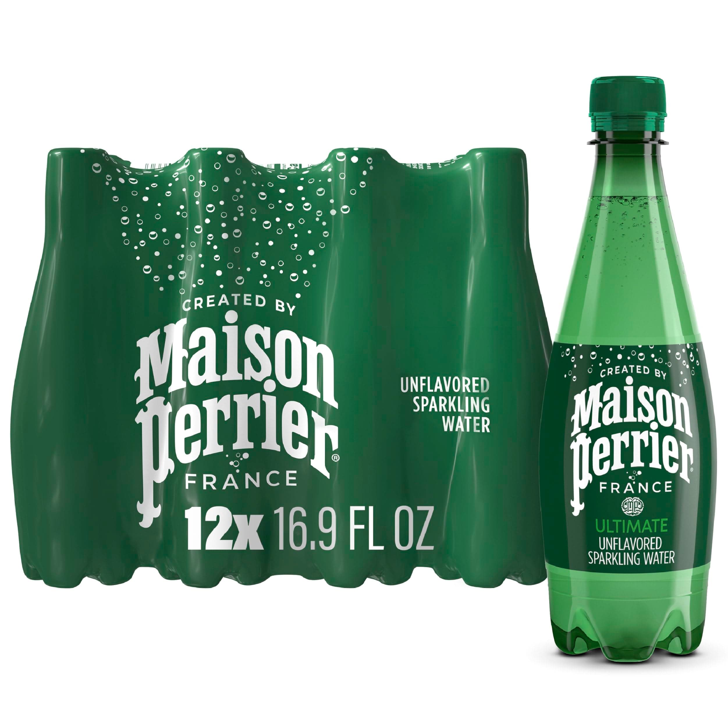Maison Perrier Ultimate Sparkling Water, 16.9 Fl Oz Plastic Water Bottles, 12 Count