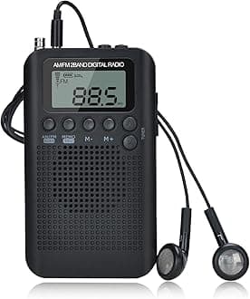 Songway AM/FM Pocket Digital Radio Alarm Clocks Sleep Timer Built-In Loudspeaker Portable Small Radio with Earphone for Outdoor, Running, Hiking, Travel (Black)