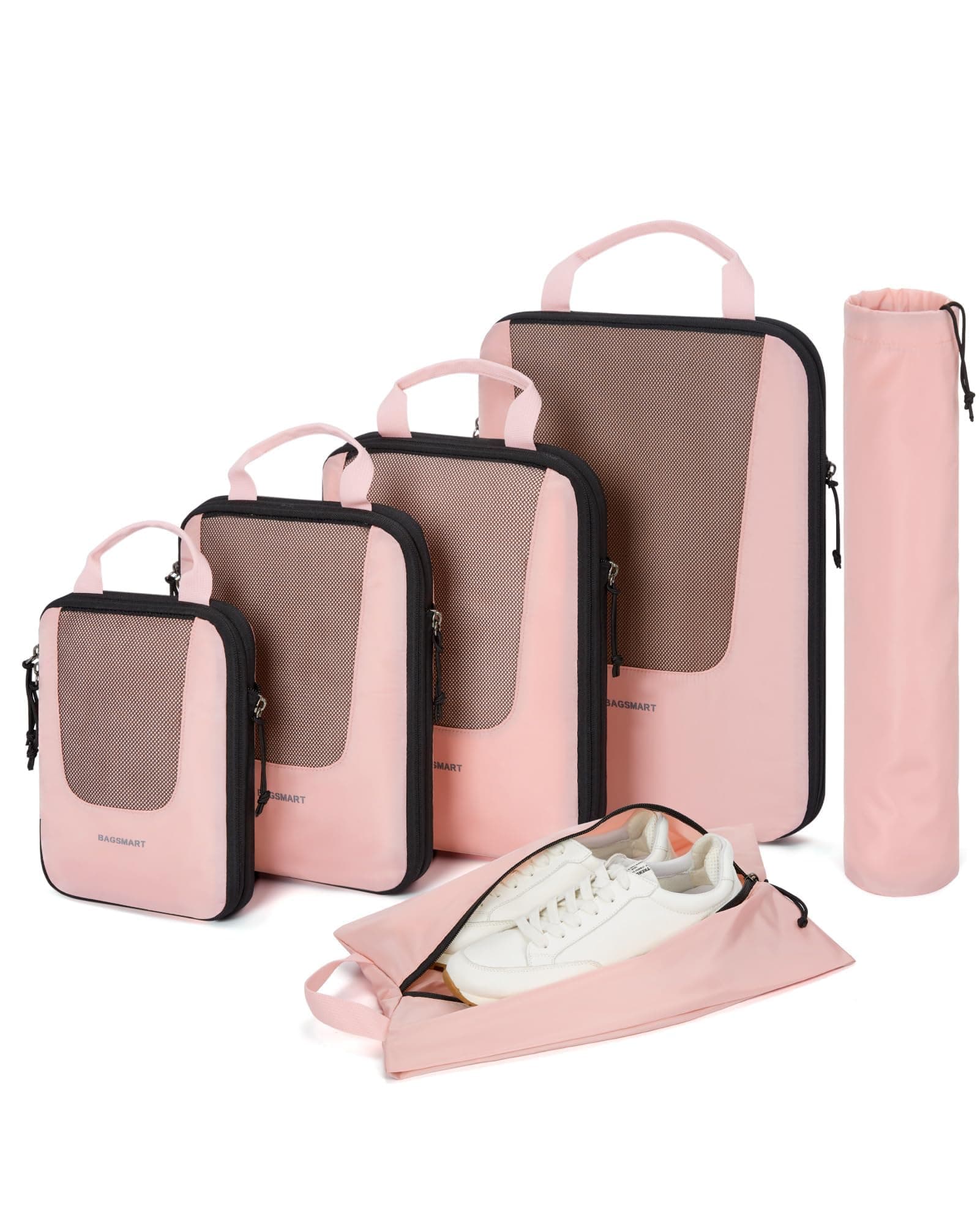 bagsmart Compression Packing Cubes, 6 Set Packing Cubes for Carry On Suitcases, Compression Suitcase Organizer Bags Set for Travel Essentials, Lightweight Expandable Luggage Organizer Bags as Travel