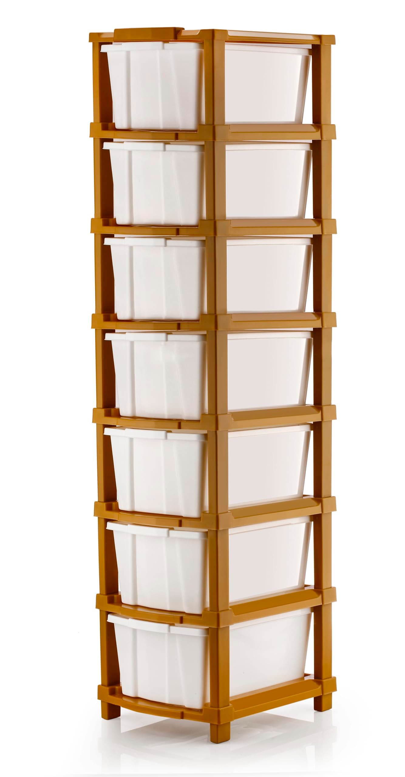 Plastic Drawer Organizer Self Standard Rectangular Multi Purpose Modular Drawer System Large Chest of Drawer Organizer for Home Office,Product Dimension When assembeled (7 Layer, White)