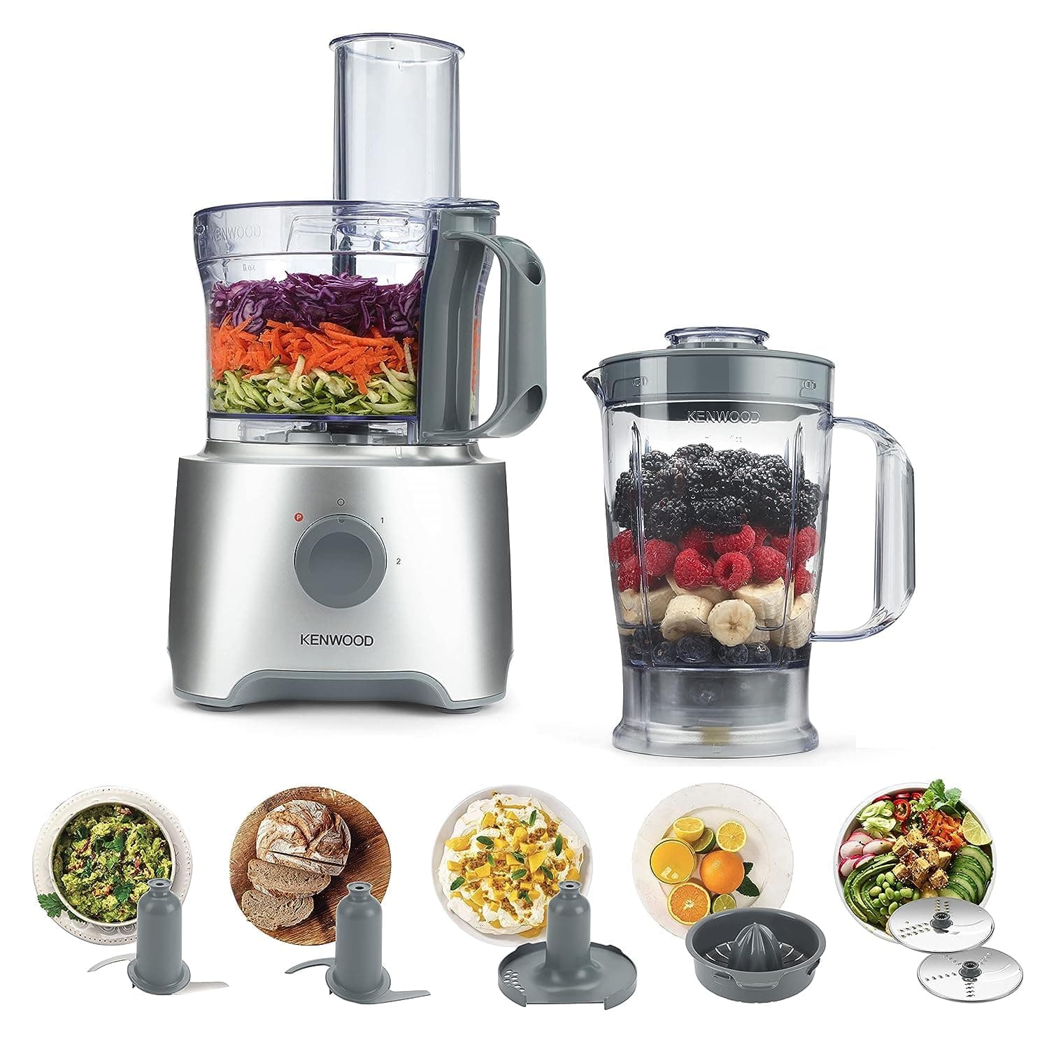 Kenwood Food Processor 800W Multi-Functional With 2 Stainless Steel Disks, Blender, Whisk, Dough Maker, CitrUS Juicer Fdp304Si Silver