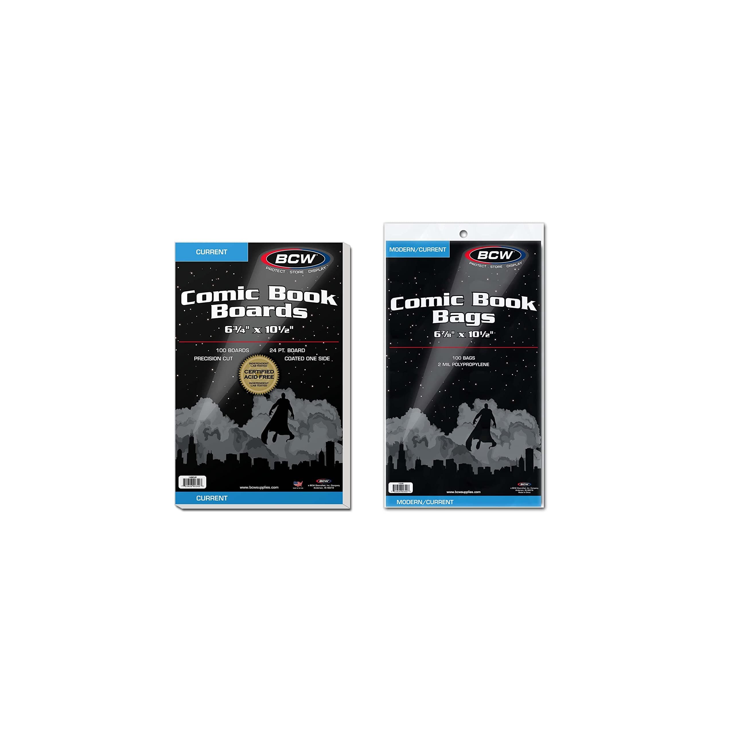 Current Comic Boards and Bags Combo | 100 Polypropylene Comic Bags & Backer Boards | Acid-Free Archival Quality | Crystal Clear | Preserves Collectible Comics | Fits Standard Comic Storage Boxes