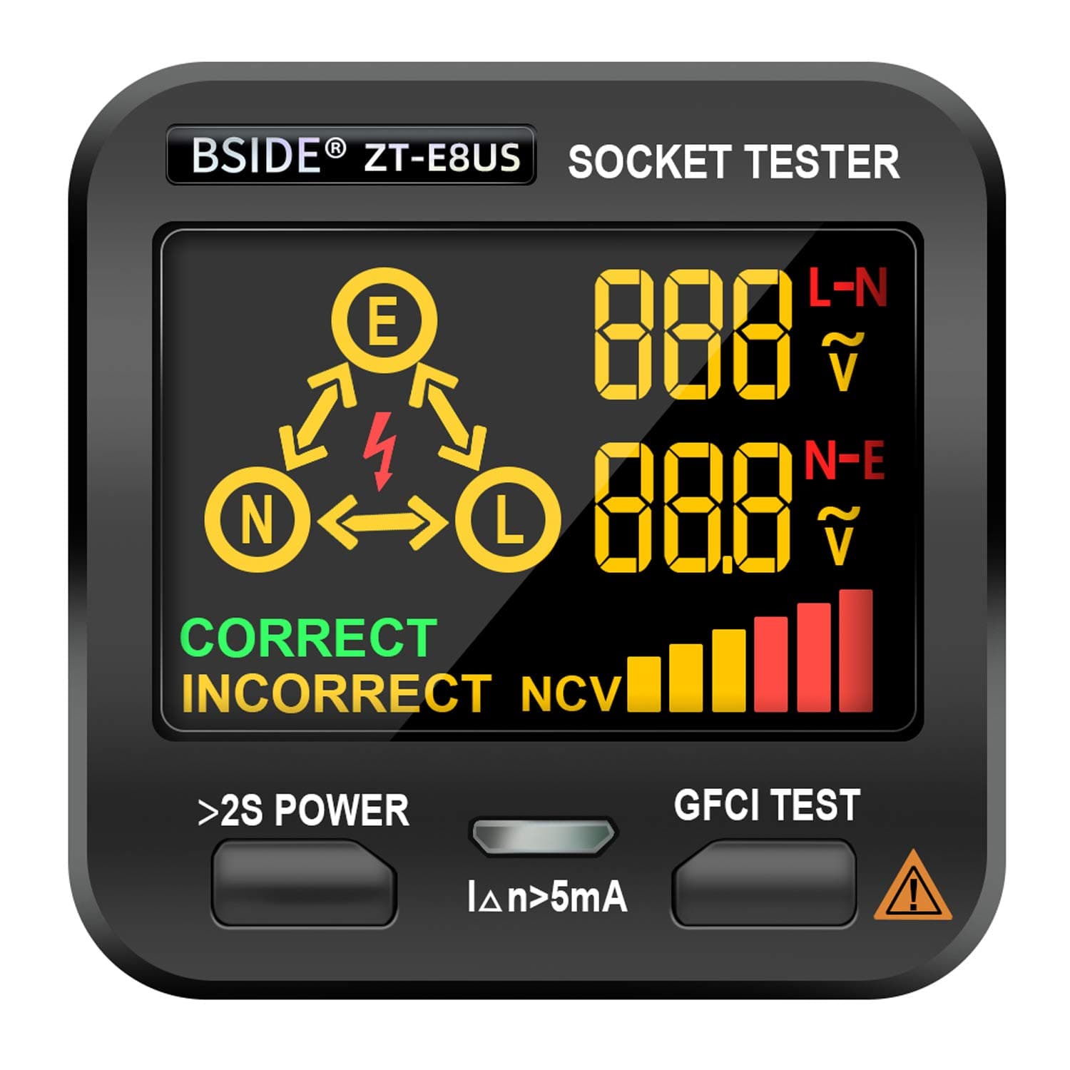 BSIDE EBTN LCD Outlet Tester 3 Results Display, Integrated Voltage Detector, GFCI Receptacle Socket Tester Circuit Analyzer US Wall Plug Leakage Tester Electricity Line Fault Checker