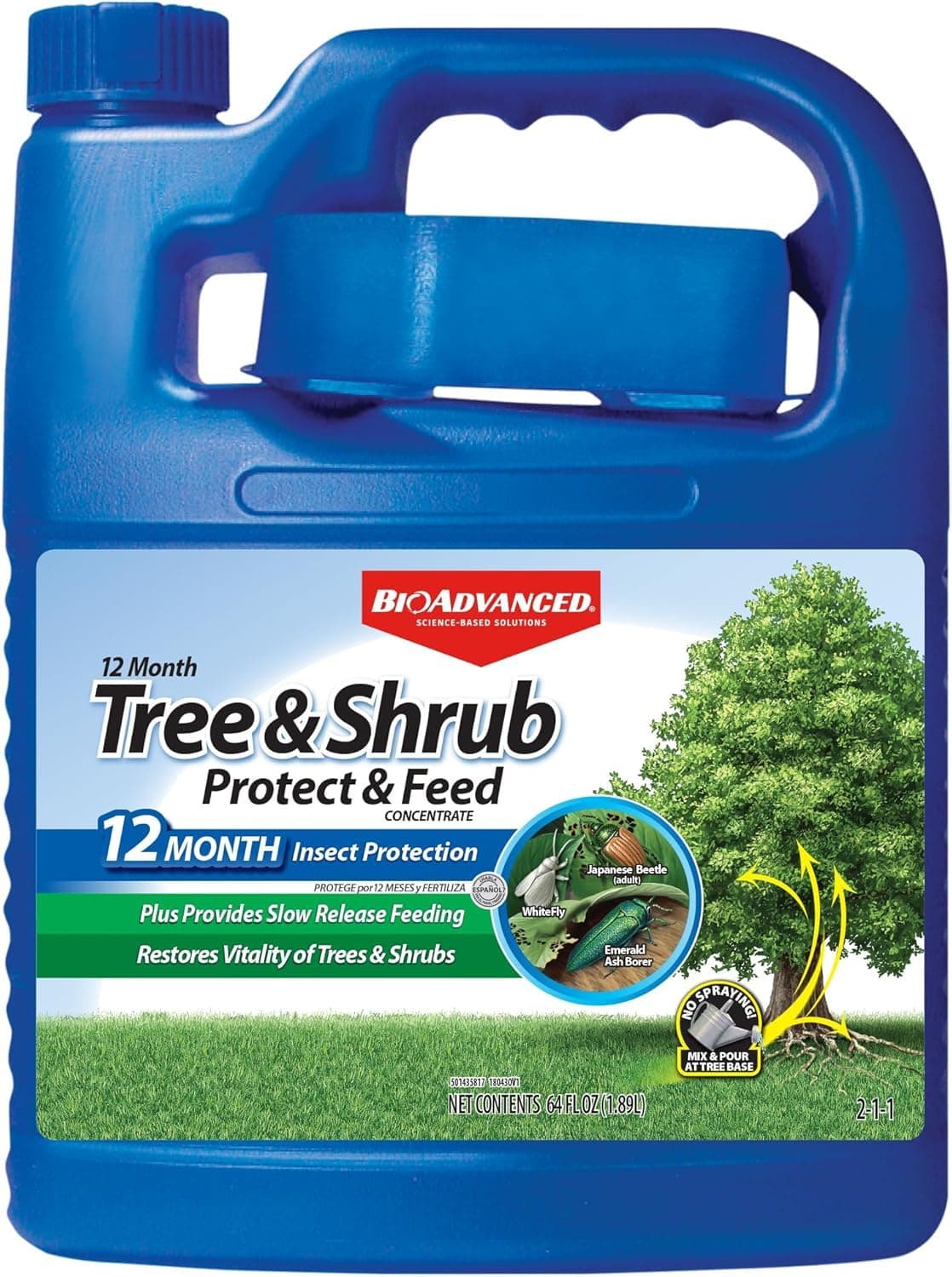 12 Month Tree and Shrub Protect and Feed Concentrate, 64 oz, Insect Killer, Tree Fertilizer & Plant Food