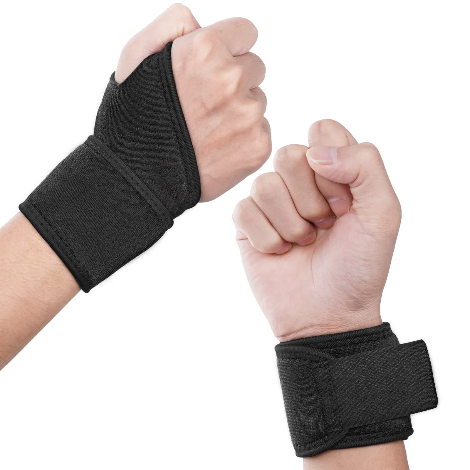 URAQT Wrist Support, 2 Pack Adjustable Wrist Strap for Men Women, Carpal Tunnel Compression Wrist Wraps for Tendonitis Pain Relief, Sports Protecting, Injury Recovery, Wrist Brace for Right&Left Hand