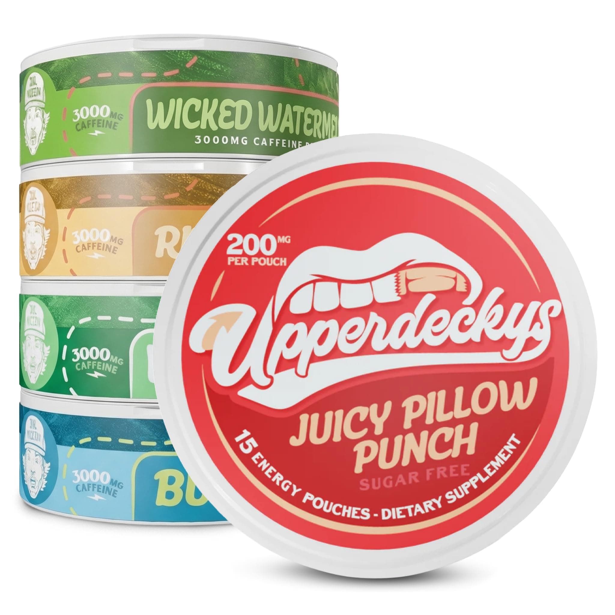 Upperdeckys, Multi-Pack Caffeine Energy Pouches - 4 Flavors No Artificial Sweetener - Replacement/Alternative for Focus & Energy (4-Pack, 200mg)